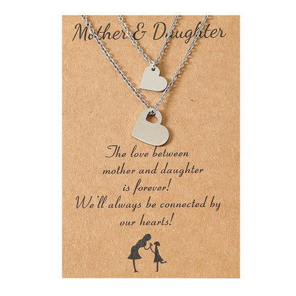 Adjustable Mother and Daughter Heart Pendant Necklace Set with Presentation Card