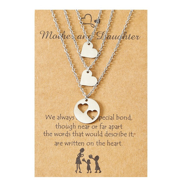 Adjustable Mother and Daughters Heart Pendant Necklace Set with Presentation Card