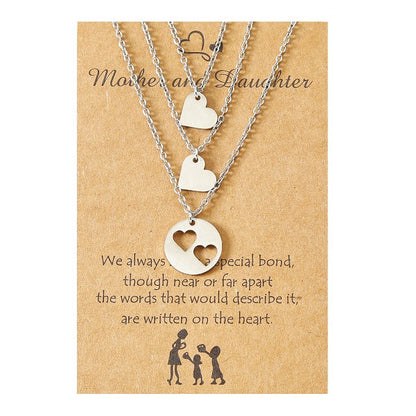 Adjustable Mother and Daughters Heart Pendant Necklace Set with Presentation Card