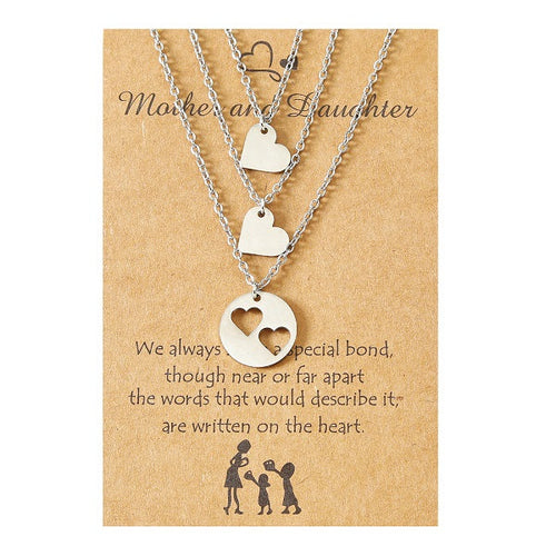 Adjustable Mother and Daughters Heart Pendant Necklace Set with Presentation Card