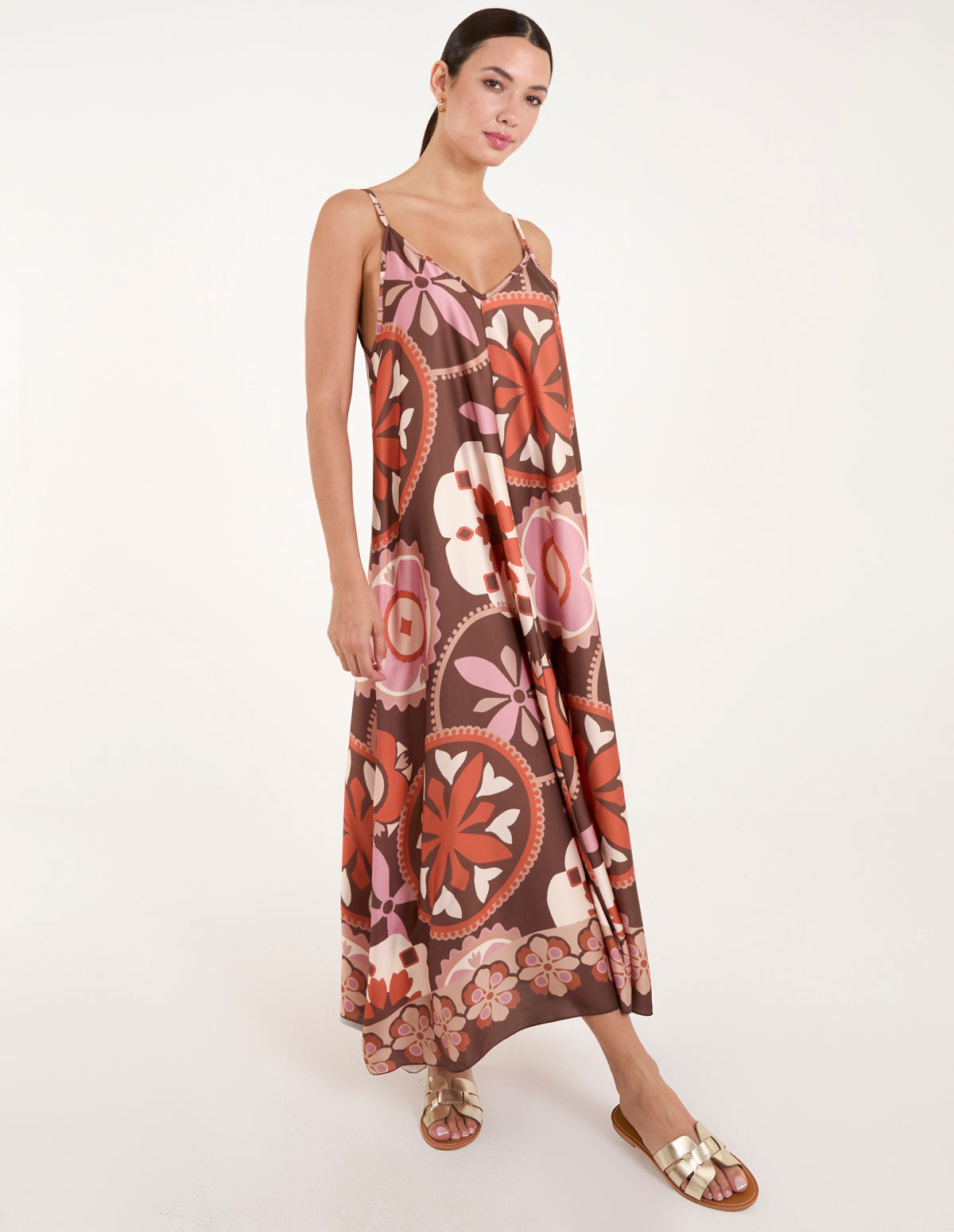 Abstract Printed Cami V Neck Maxi Dress
