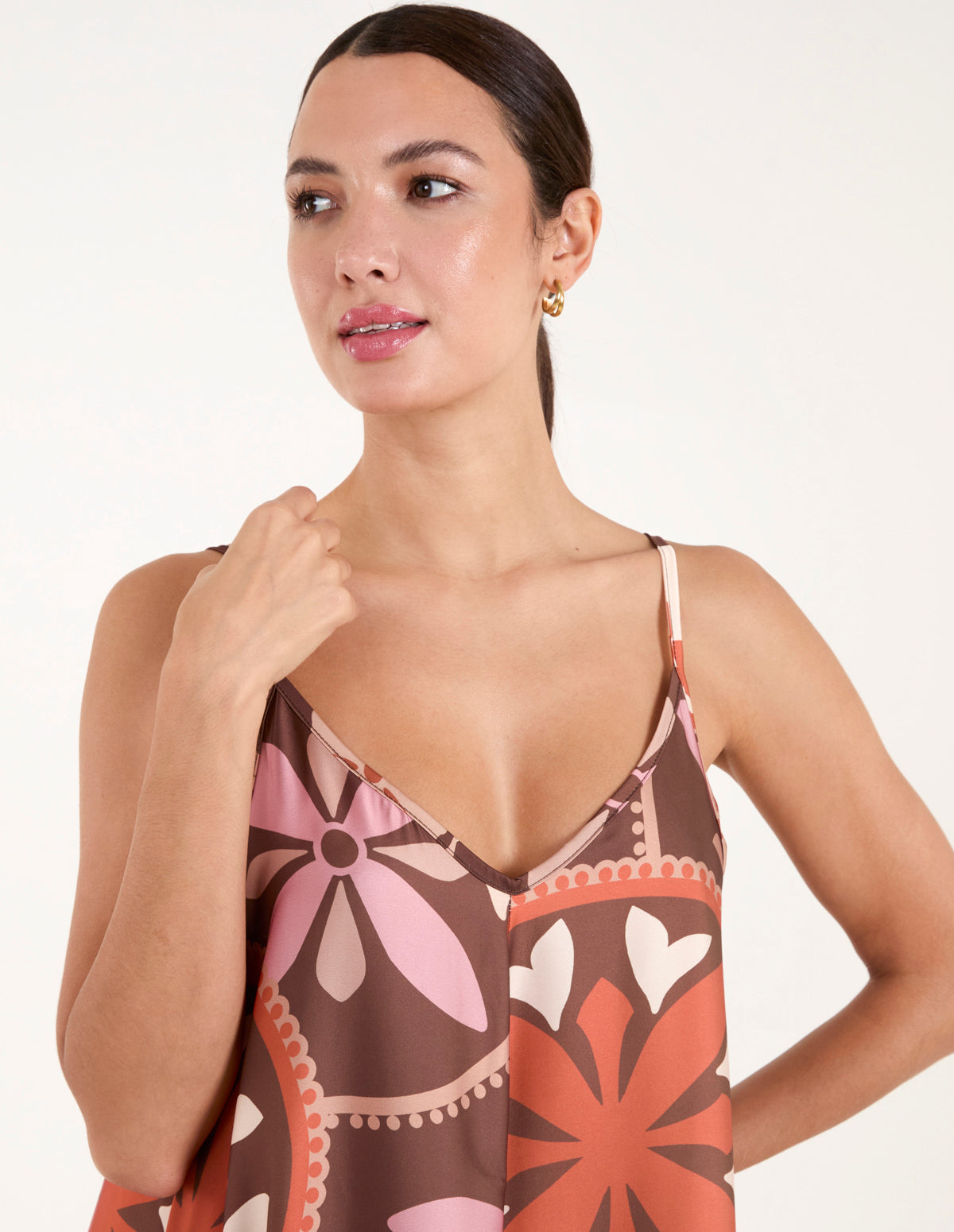 Abstract Printed Cami V Neck Maxi Dress