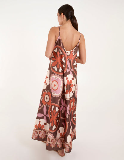 Abstract Printed Cami V Neck Maxi Dress