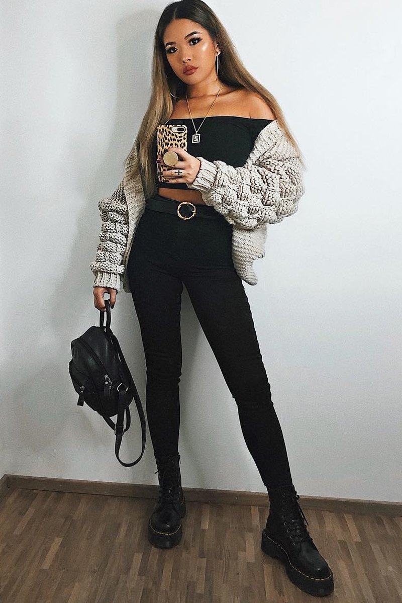 Beige Chunky Knit Oversized Cardigan - Eaden-Cardigans