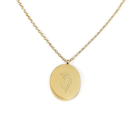 'February Birth Flower' 18k Gold Plated Titanium Steel Pendant Necklace