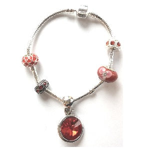 Adult's 'January Birthstone' Garnet Coloured Crystal Silver Plated Charm Bead Bracelet