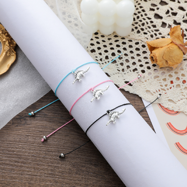 Adjustable Dinosaur Wish Bracelets with Presentation Card - Black (Adult/Teen/Child)