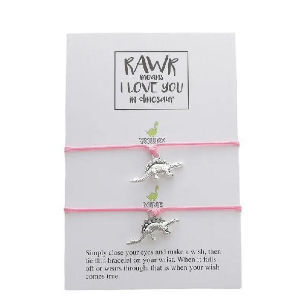 Adjustable Dinosaur Wish Bracelets with Presentation Card - Pink (Adult/Teen/Child)