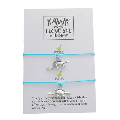 Adjustable Dinosaur Wish Bracelets with Presentation Card - Blue (Adult/Teen/Child)