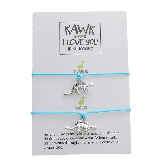 Adjustable Dinosaur Wish Bracelets with Presentation Card - Blue (Adult/Teen/Child)