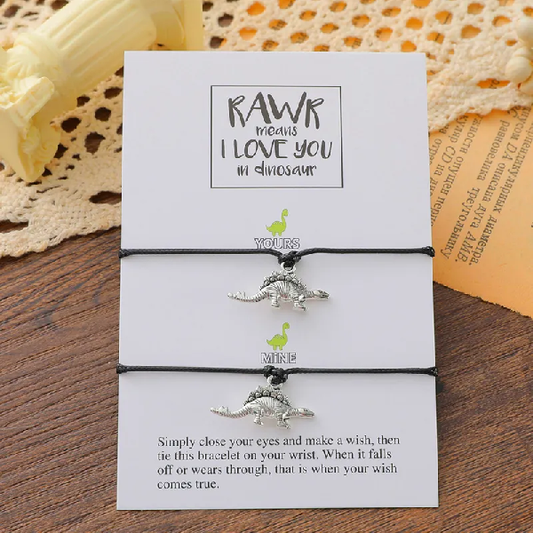 Adjustable Dinosaur Wish Bracelets with Presentation Card - Black (Adult/Teen/Child)