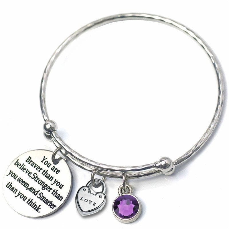 Adults/Teenagers 'February Birthstone with Inspirational Quote' Adjustable Bangle