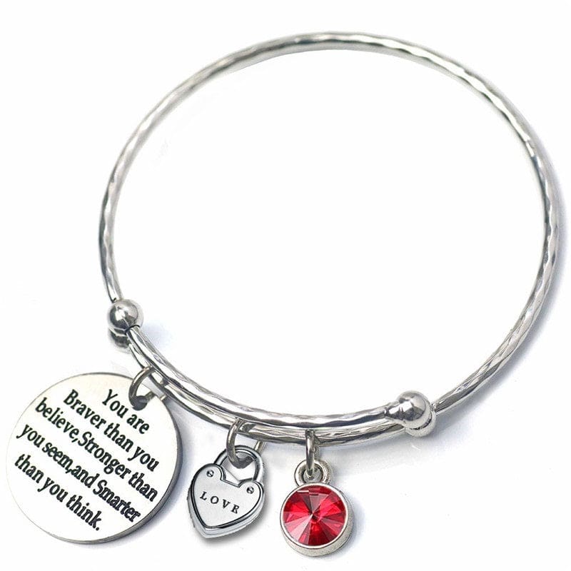 Adults/Teenagers 'July Birthstone with Inspirational Quote' Adjustable Bangle