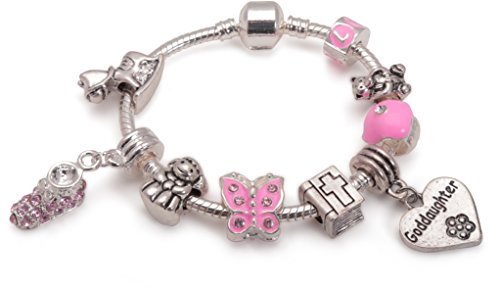Baby Girls 'Little Angel Goddaughter' Silver Plated Charm Bead Bracelet