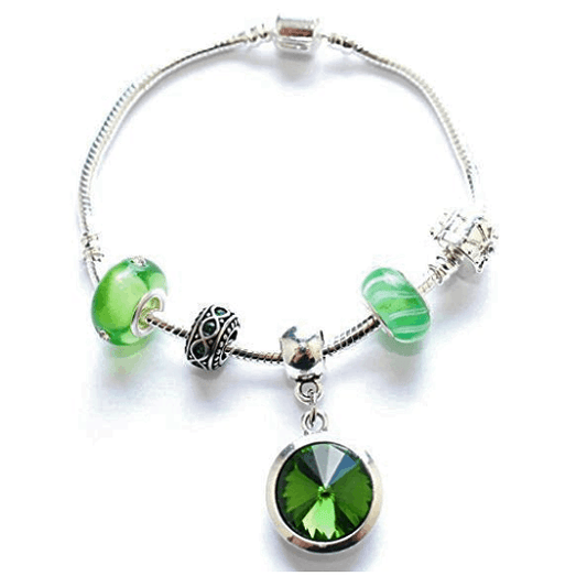 Adult's 'May Birthstone' Emerald Coloured Crystal Silver Plated Charm Bead Bracelet