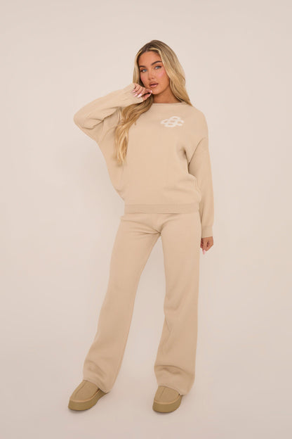 Beige High Waist Wide Leg Joggers - Larisa