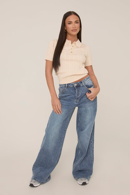 Beige Gold Button Detail Knitted Top - Valencia