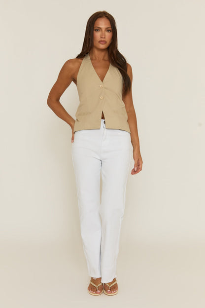 Beige Halterneck Tie Back Waistcoat - Aimee