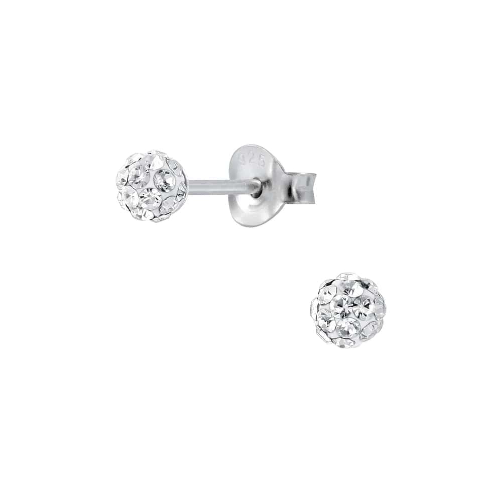 925 Sterling Silver Crystal Clear CZ Crystal 4mm Disco Ball Earrings