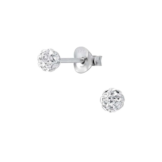 925 Sterling Silver Crystal Clear CZ Crystal 4mm Disco Ball Earrings