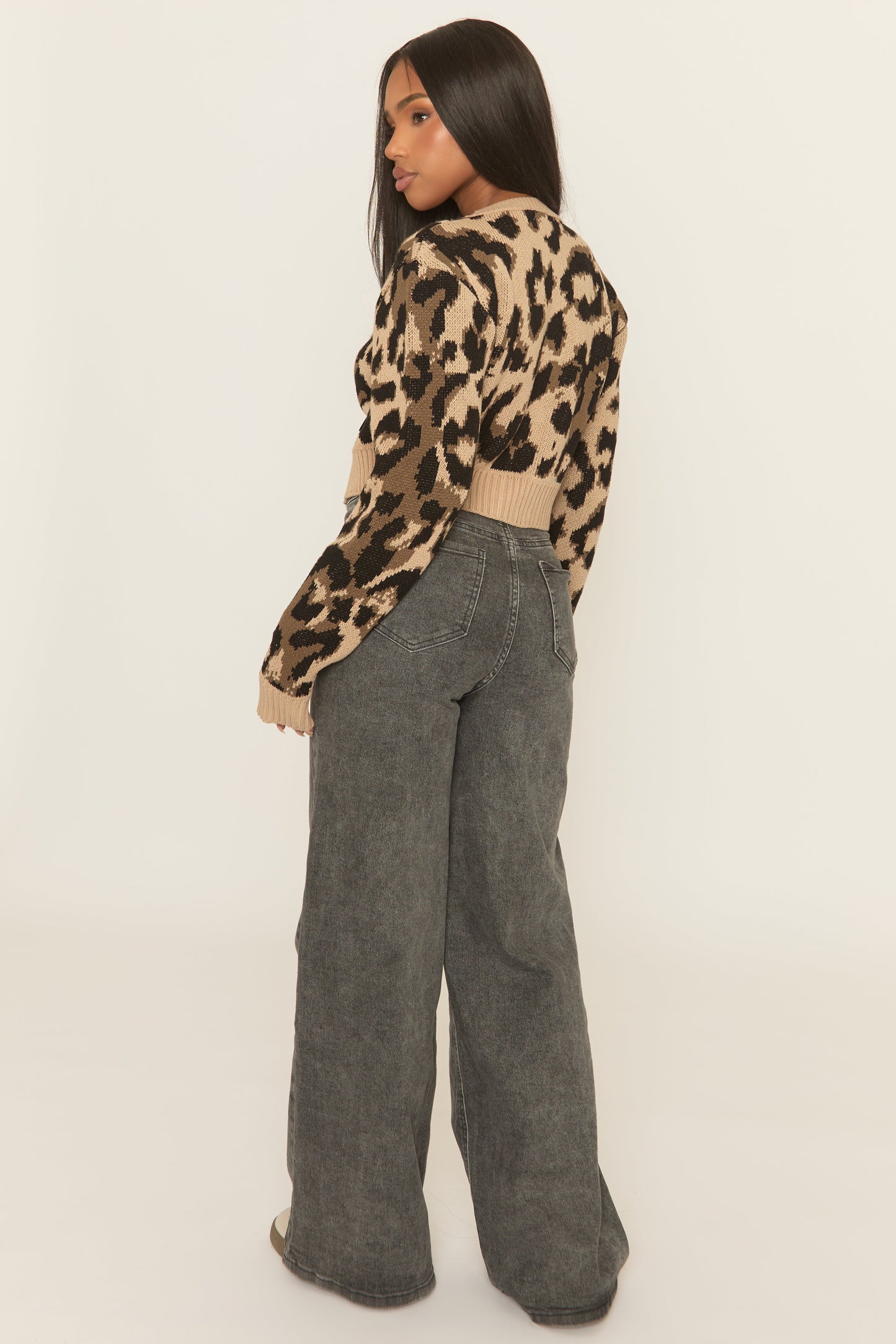 Beige Leopard Print Tie Front Knitted Cardigan - Bekka