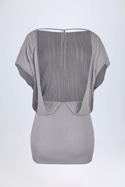 Backless Batwing Mini Dress in Silver