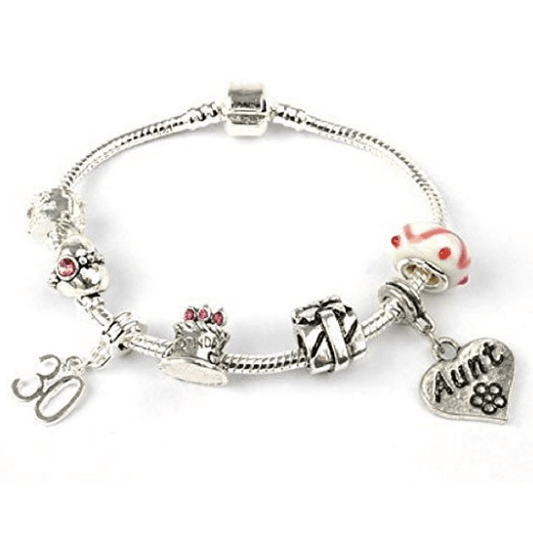 Aunt Age 30 'Birthday Wishes' Silver Plated Charm Bead Bracelet