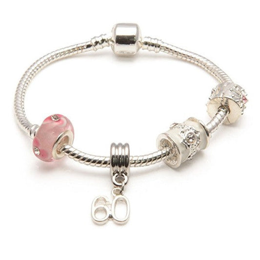 silver and pink bracelet, 60th birthday gifts girl and charm bracelet gifts for 60 year old girl