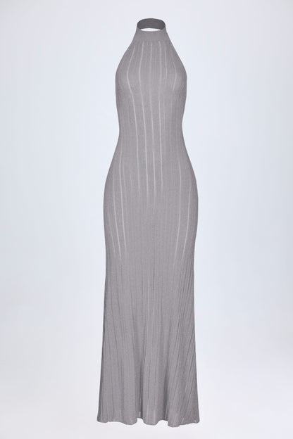 Backless Halterneck Maxi Dress in Silver