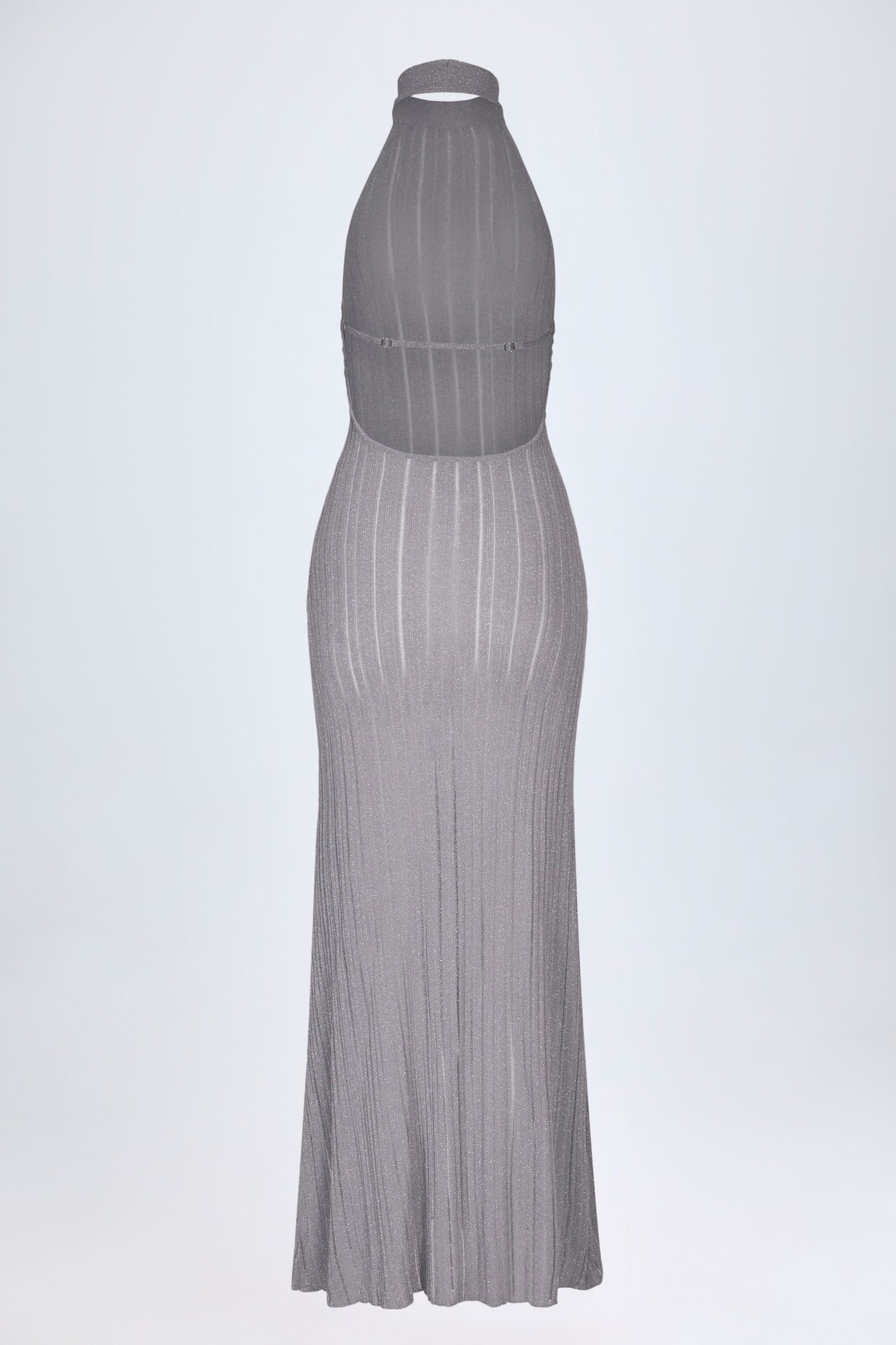 Backless Halterneck Maxi Dress in Silver
