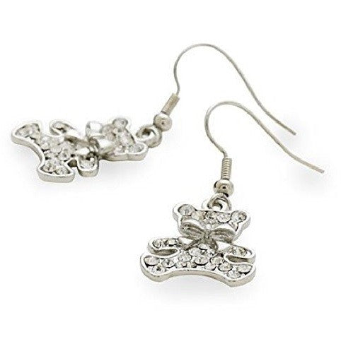 Adult Designer Style Silver Tone and Crystal Diamante 'Teddy Rock' Drop Earrings